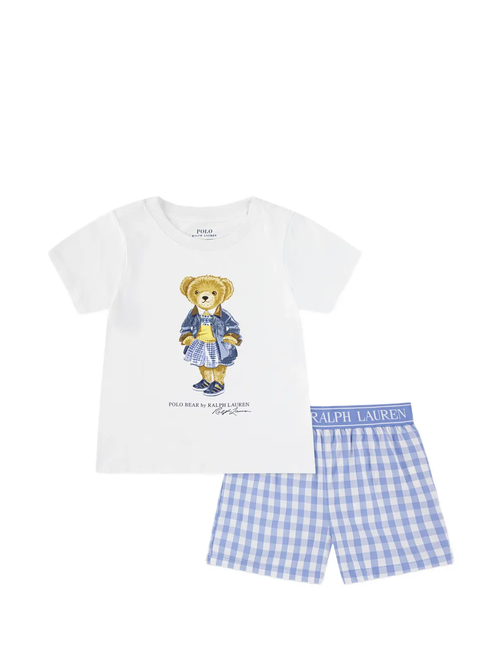 POLO RALPH LAUREN KIDS gingham logo trimmed shorts set - Blue
