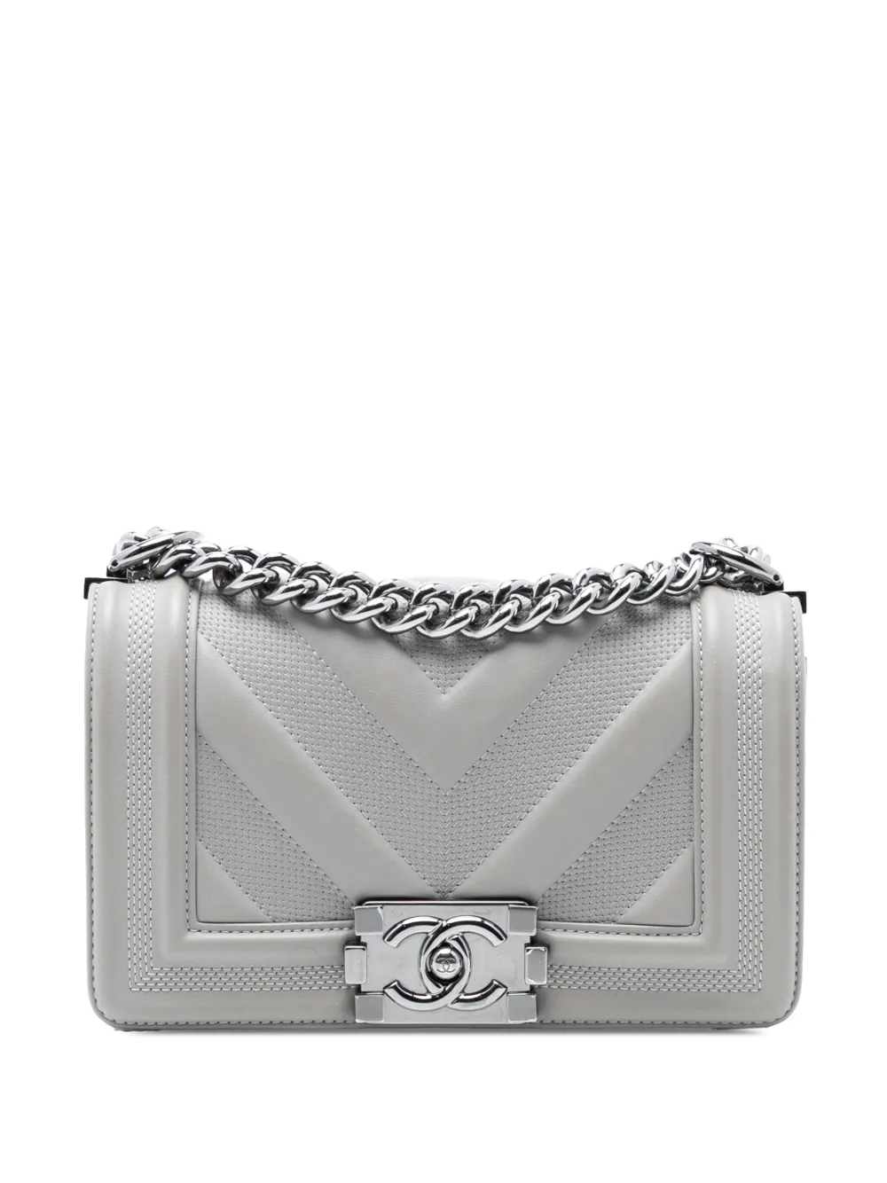 CHANEL Pre-Owned 2019 Small Chevron Stitched Calfskin Boy Flap crossbody bag - Grigio