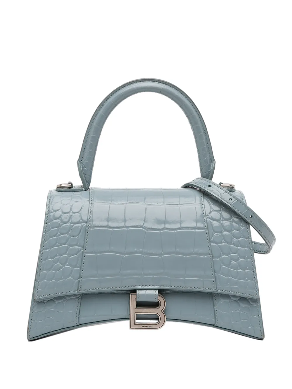 Balenciaga Pre-Owned 2022 Small Croc Embossed Hourglass Top Handle Bag satchel - Blu