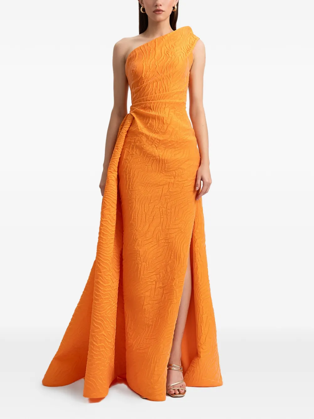 Gemy Maalouf one-shoulder draped-waistline dress - Arancione
