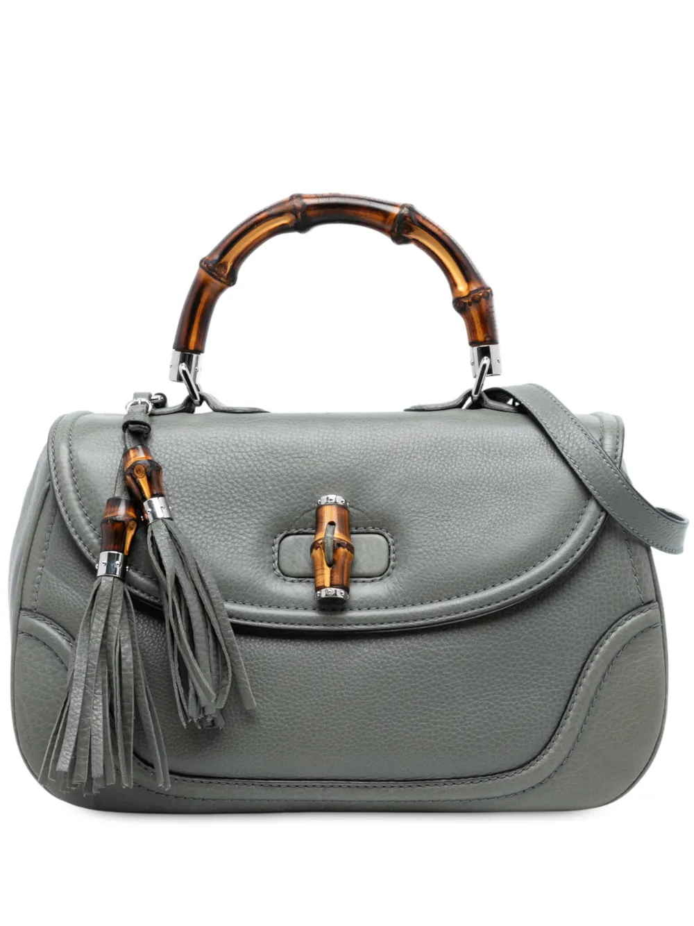 Gucci Pre-Owned 2016-2025 Large Pebbled Calfskin New Bamboo Top Handle Bag satchel - Grigio