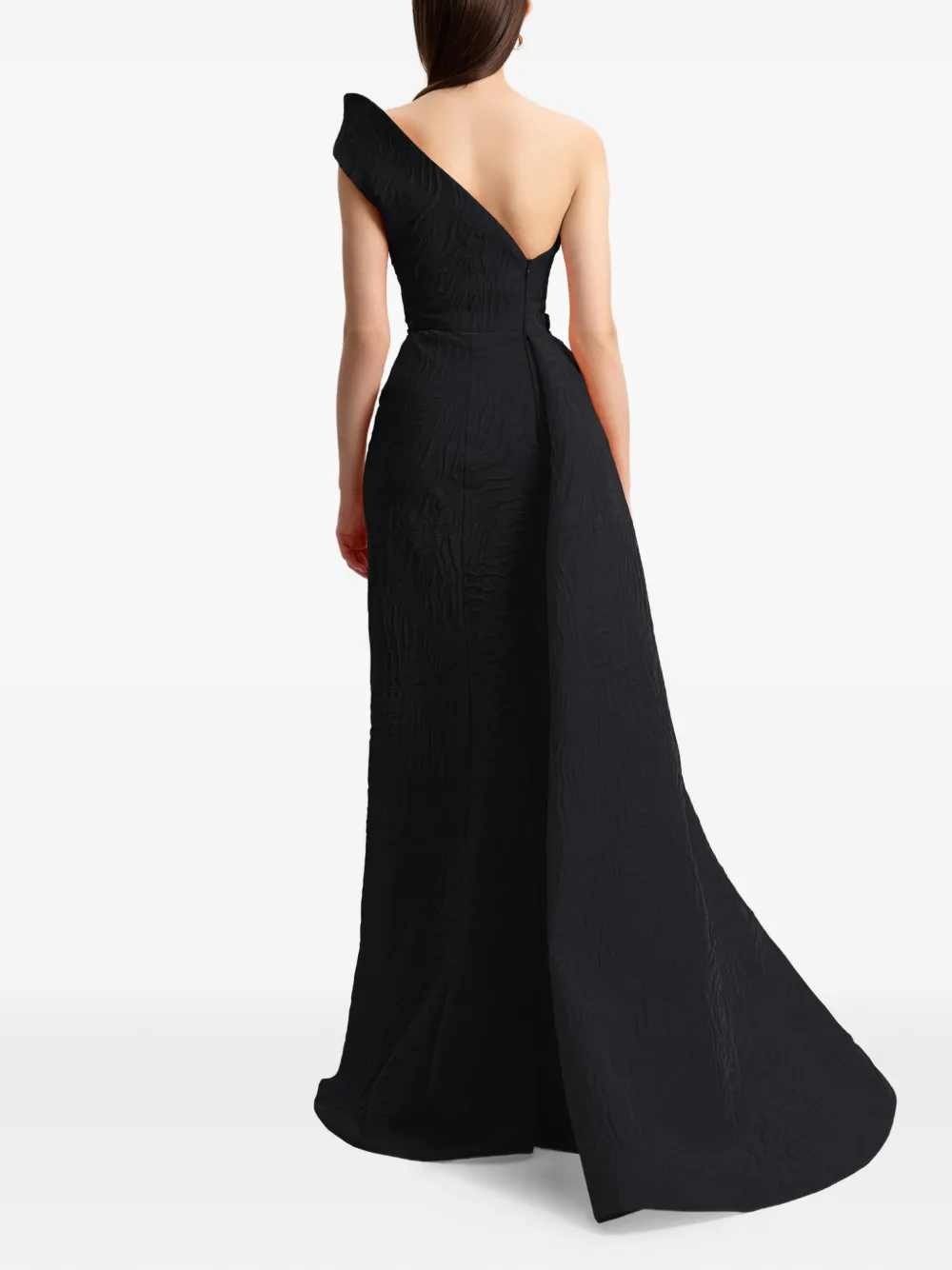 Gemy Maalouf one-shoulder draped-waistline gown - Zwart