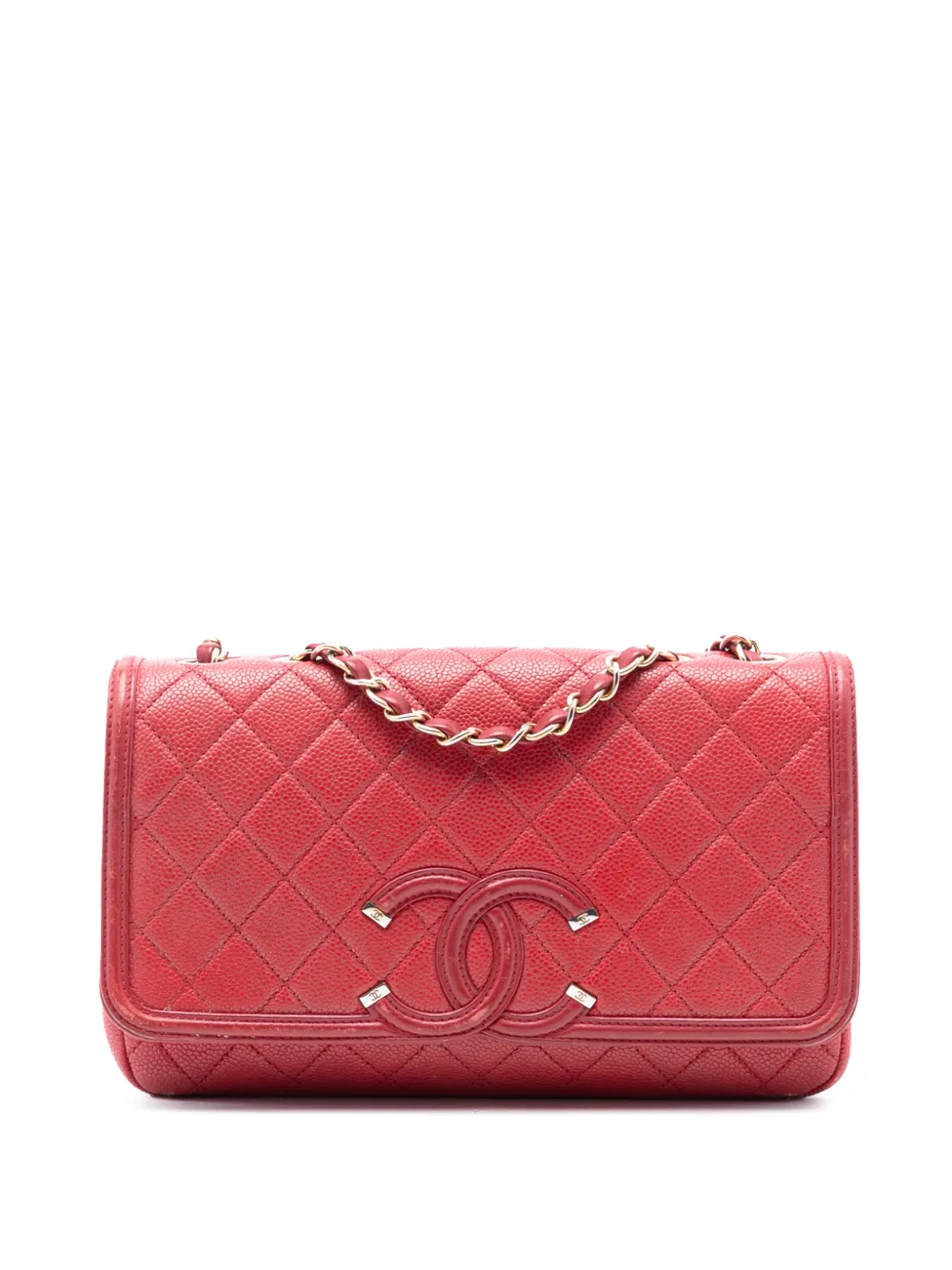 CHANEL Pre-Owned 2016-2017 Medium Quilted Caviar CC Filigree Flap shoulder bag - Rosso