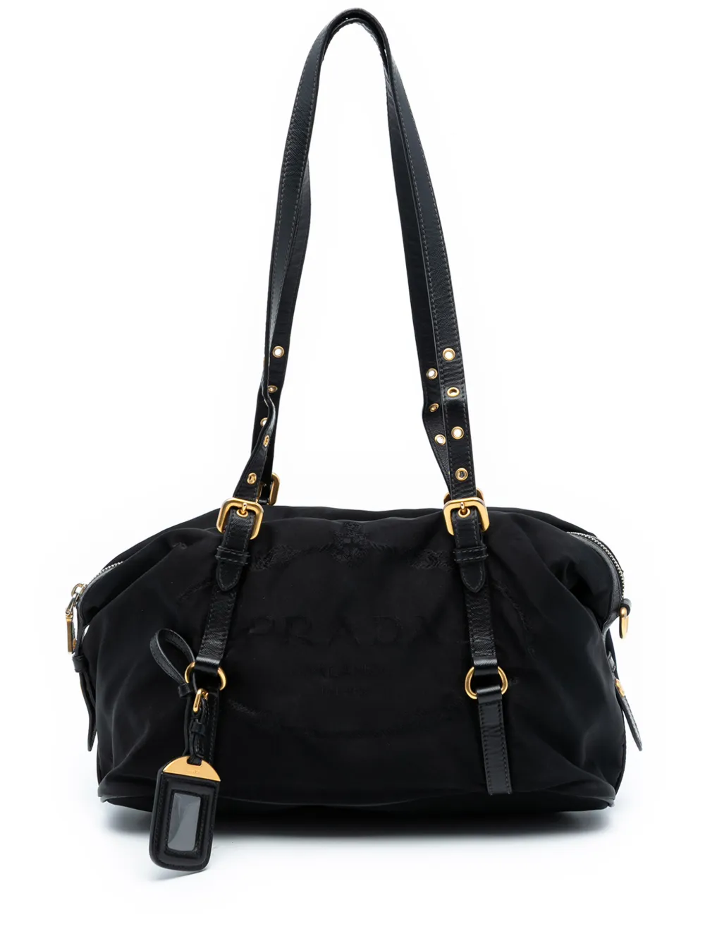 Prada Pre-Owned 2013-2025 Saffiano Trimmed Tessuto Logo satchel - Nero