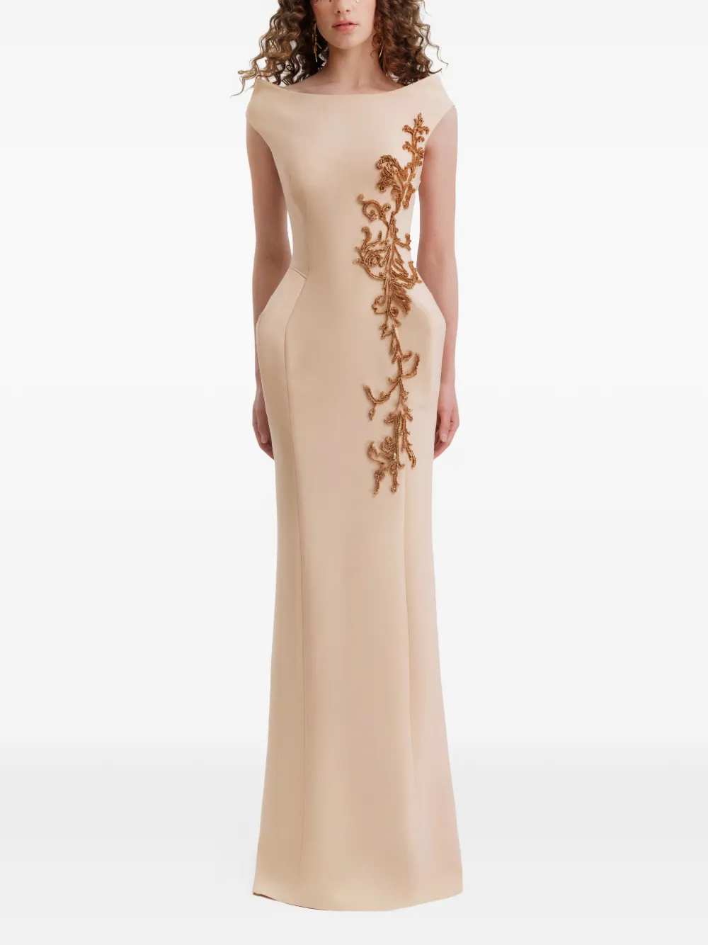 Gemy Maalouf embroidered slim-cut maxi dress - Beige