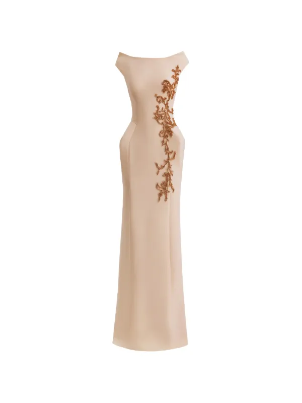 Gemy Maalouf Embroidered Slim-cut Maxi Dress - Neutrals