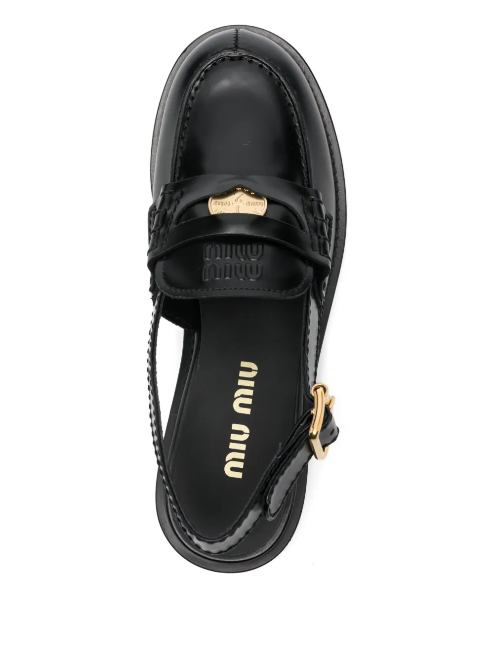 Miu logo-plaque slingback loafers Zwart
