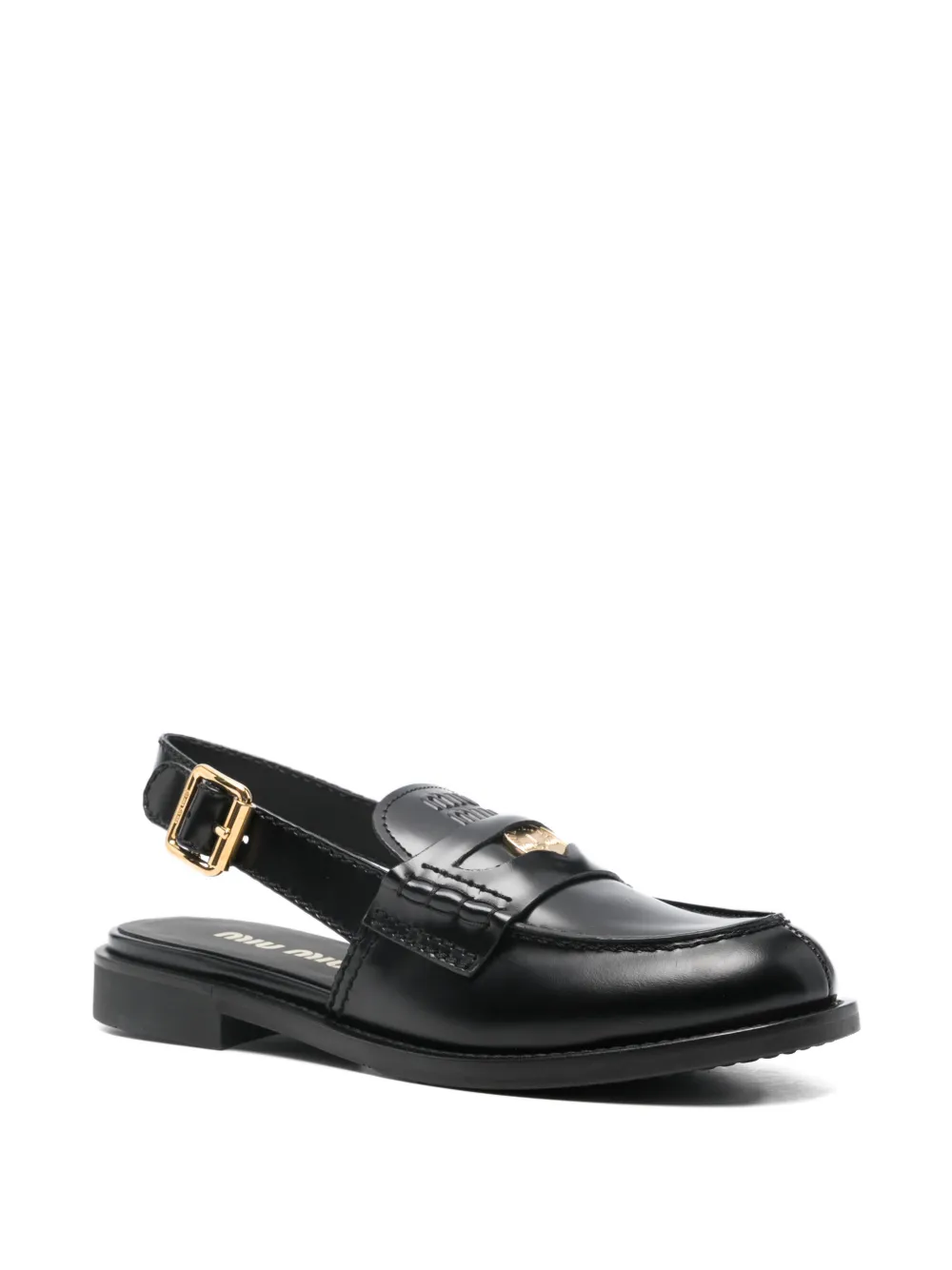 Miu logo-plaque slingback loafers Zwart