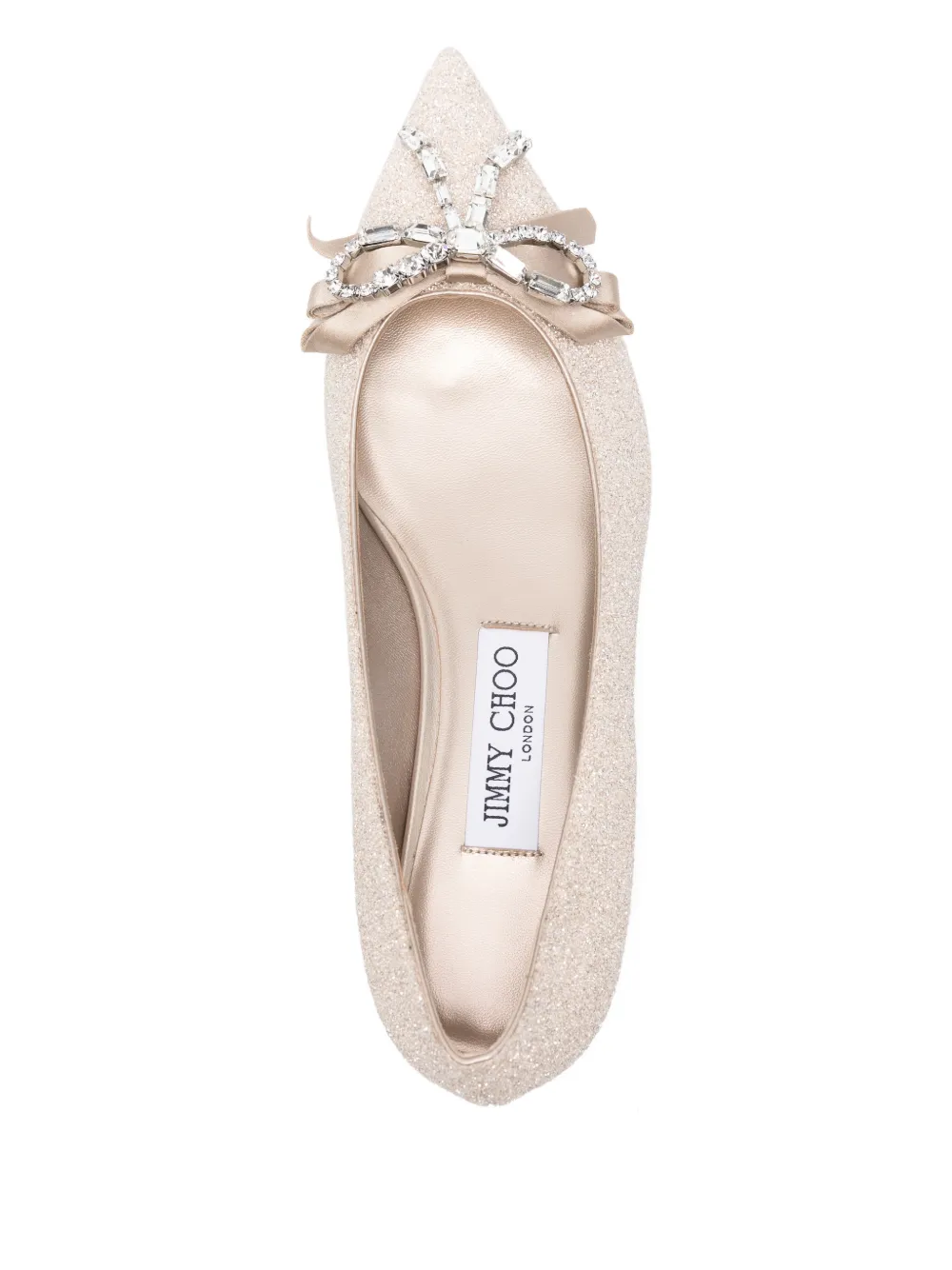 Jimmy Choo crystal-bow glitter ballet flats Beige