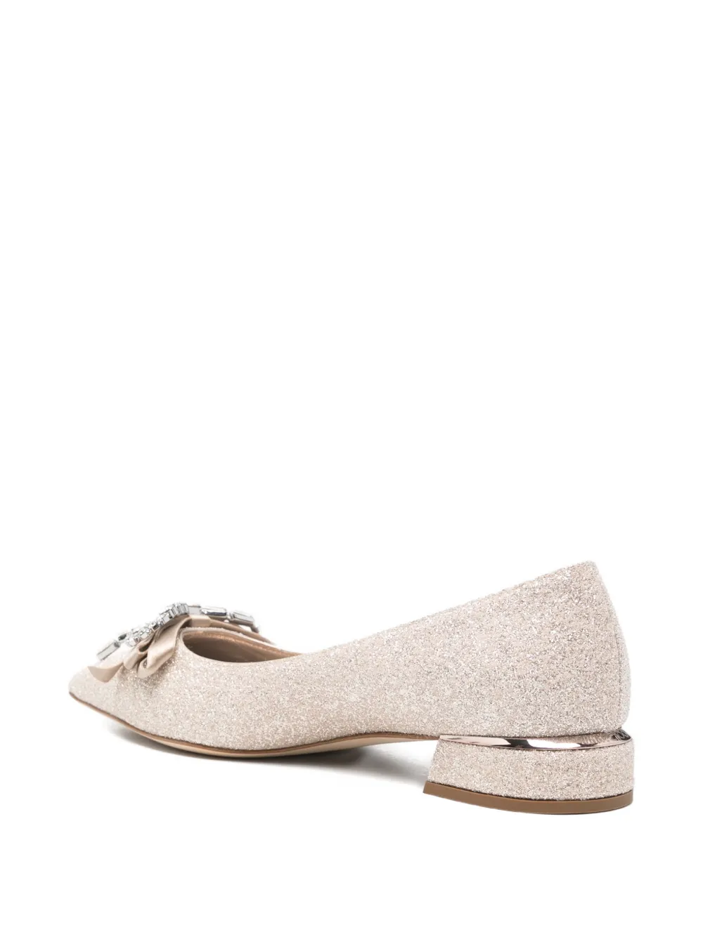 Jimmy Choo crystal-bow glitter ballet flats Beige