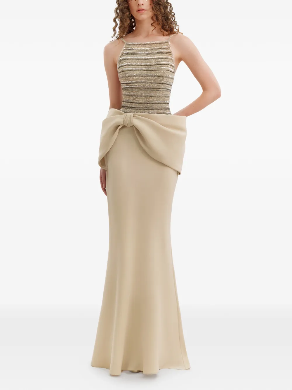Gemy Maalouf bow-detail sleeveless dress - Beige