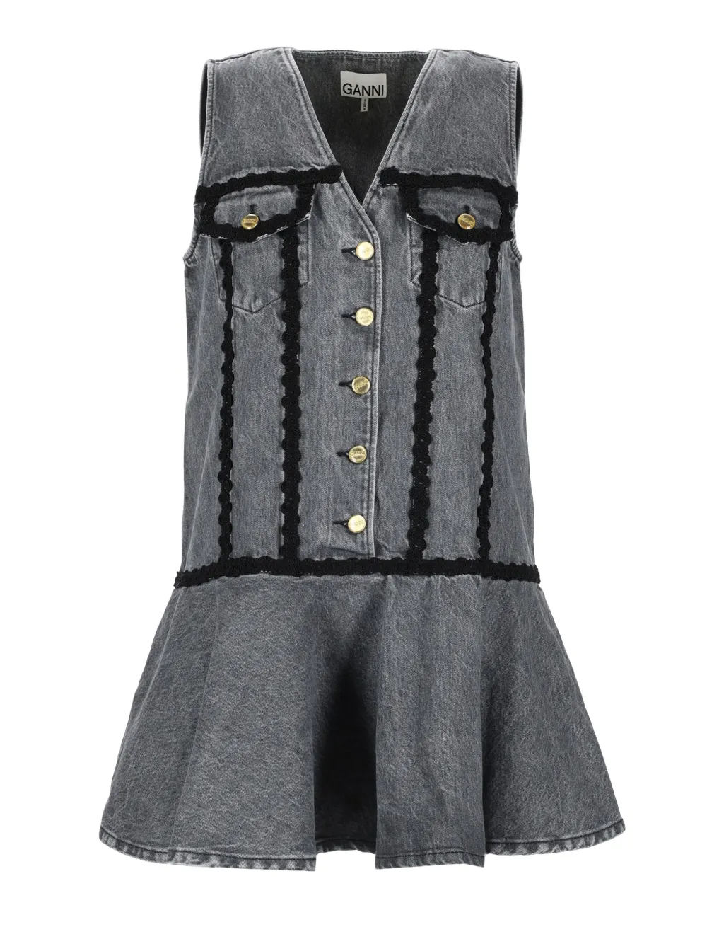 GANNI V-neck flounce dress - Grijs