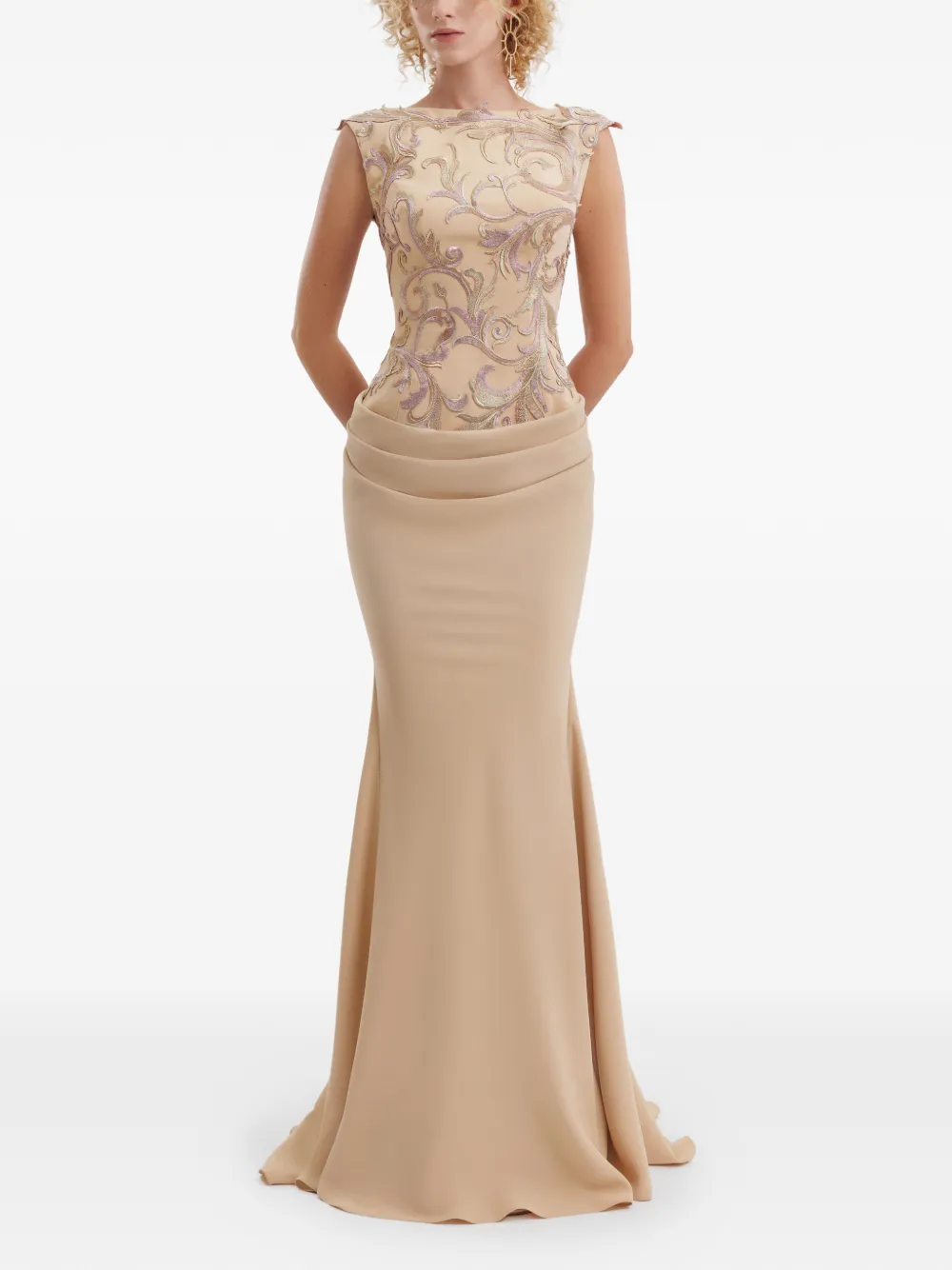 Gemy Maalouf embroidered fitted maxi dress - Beige