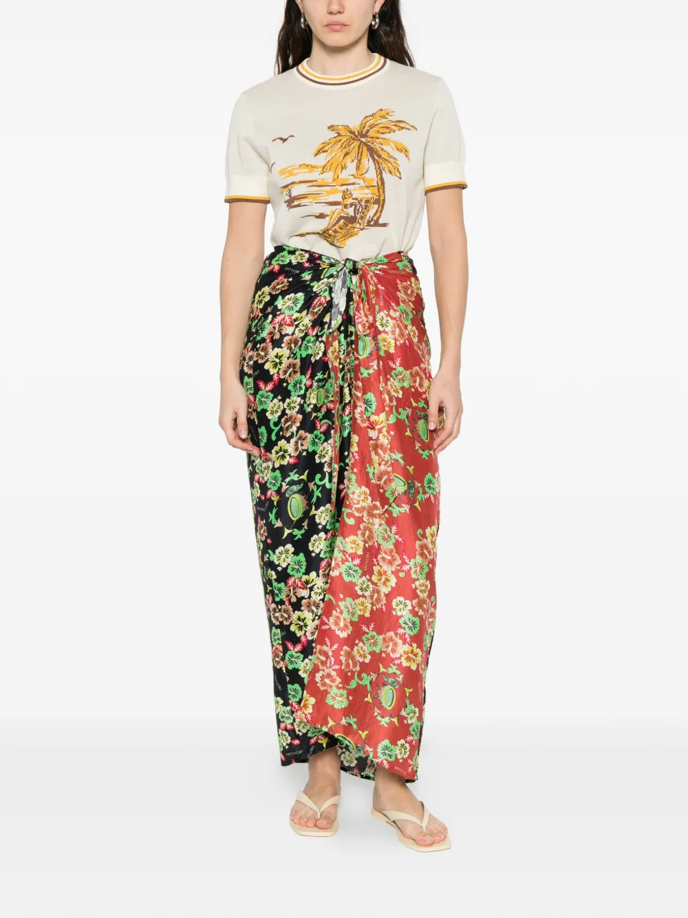 MONOKI hawai knot floral-print maxi skirt - Zwart