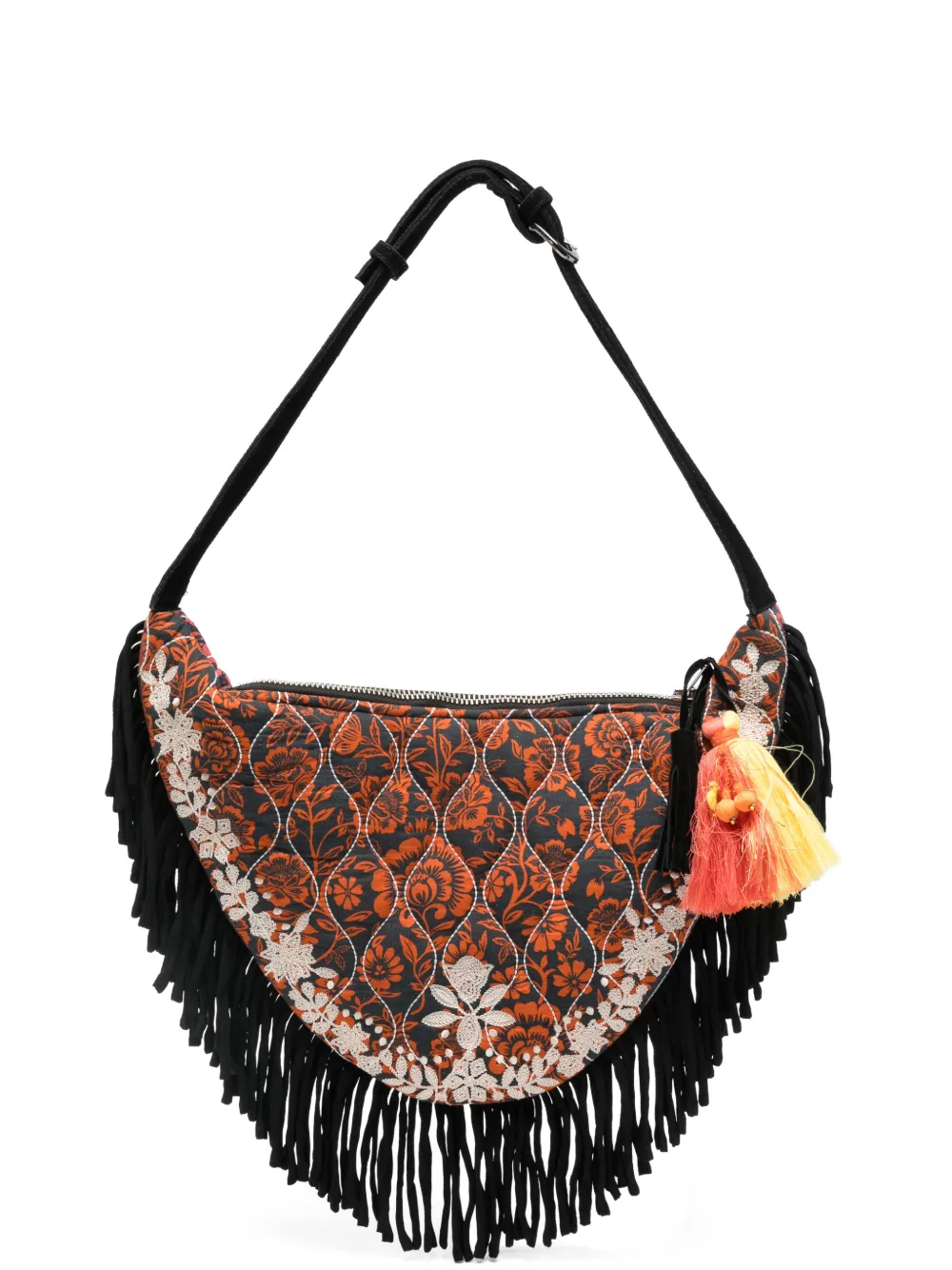 MONOKI quilted fringed shoulder bag - Nero