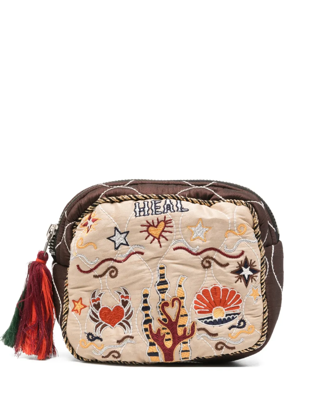 MONOKI Heal embroidered tassel pouch - Marrone