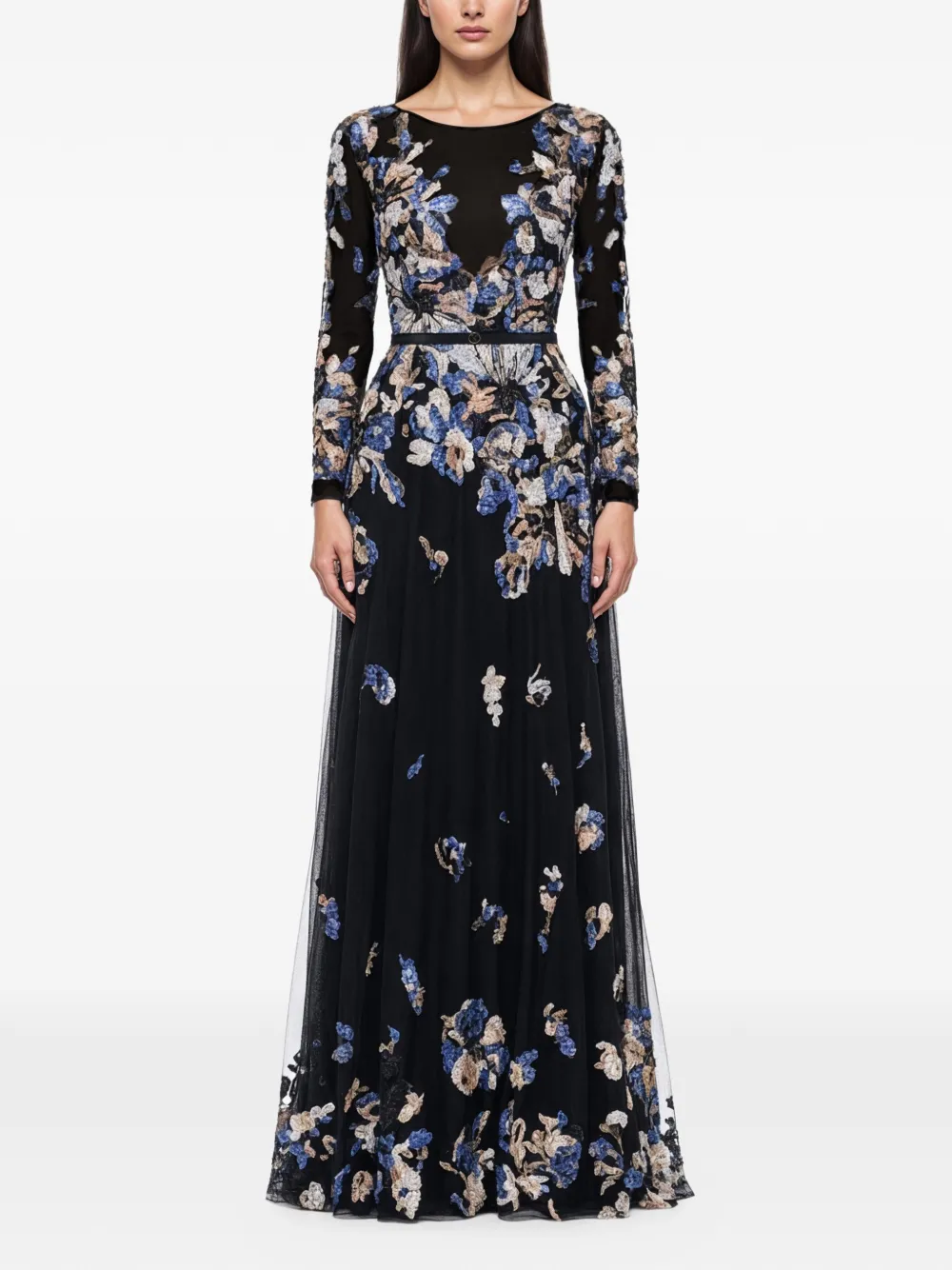 Saiid Kobeisy Abito lungo con ricamo - Nero