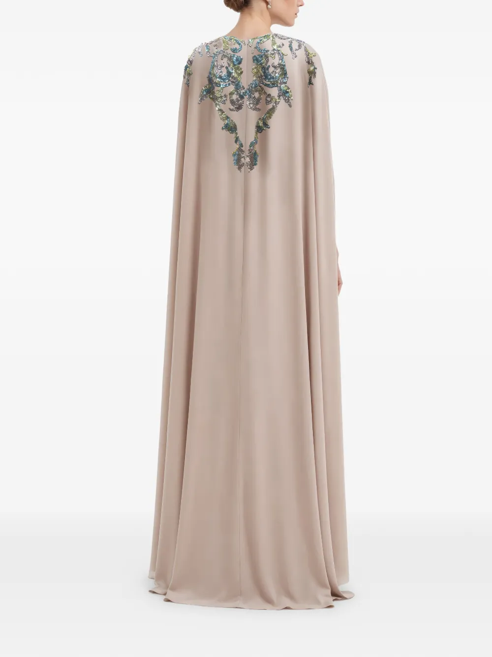 Saiid Kobeisy Jurk met verfraaide voorkant en cape Beige