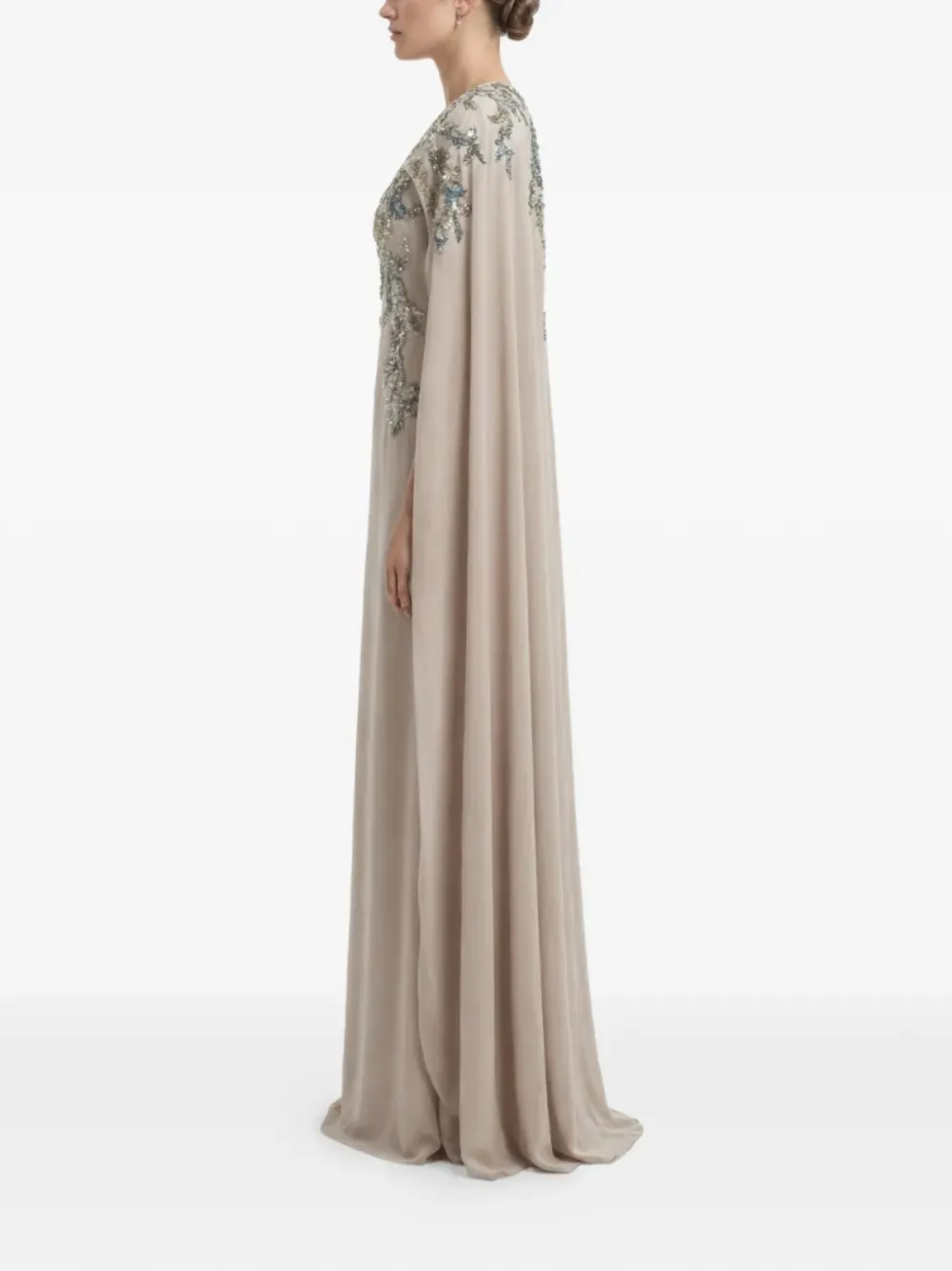 Saiid Kobeisy Jurk met verfraaide voorkant en cape Beige