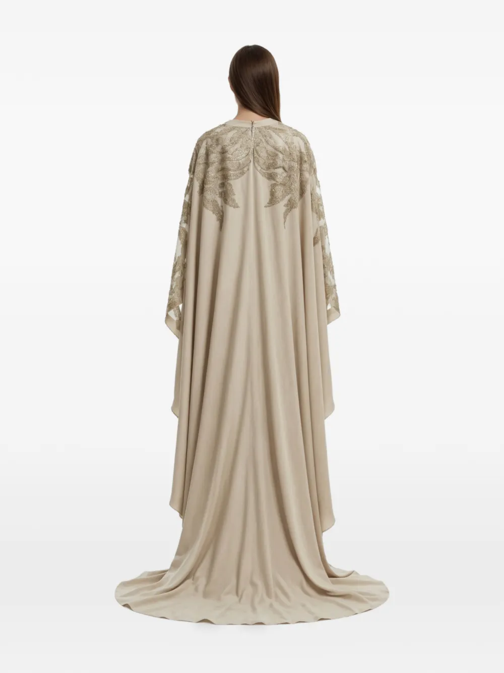 Saiid Kobeisy Avondjurk met V-hals en cape Beige