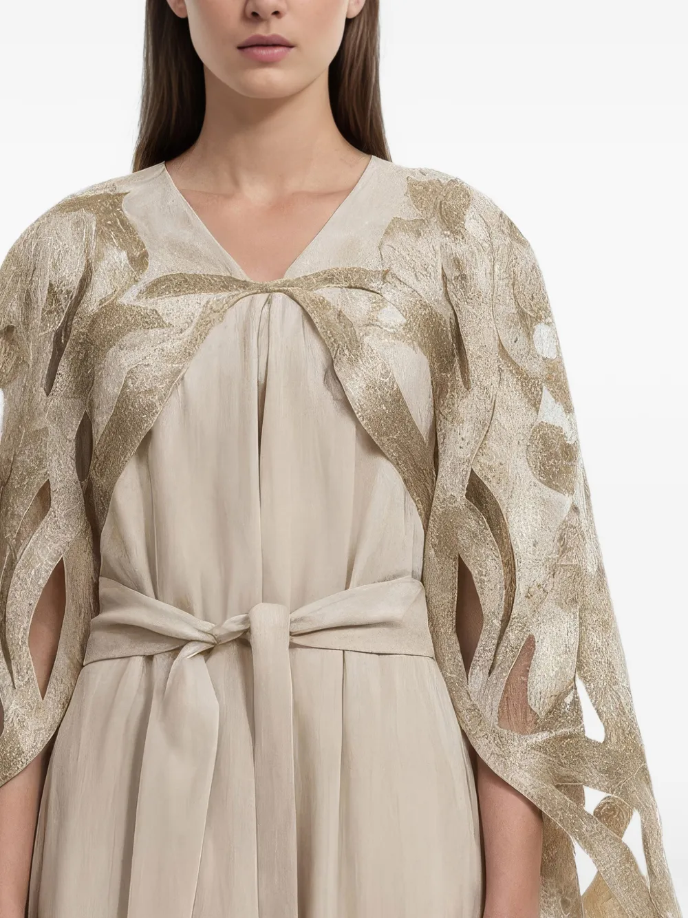 Saiid Kobeisy Avondjurk met V-hals en cape Beige