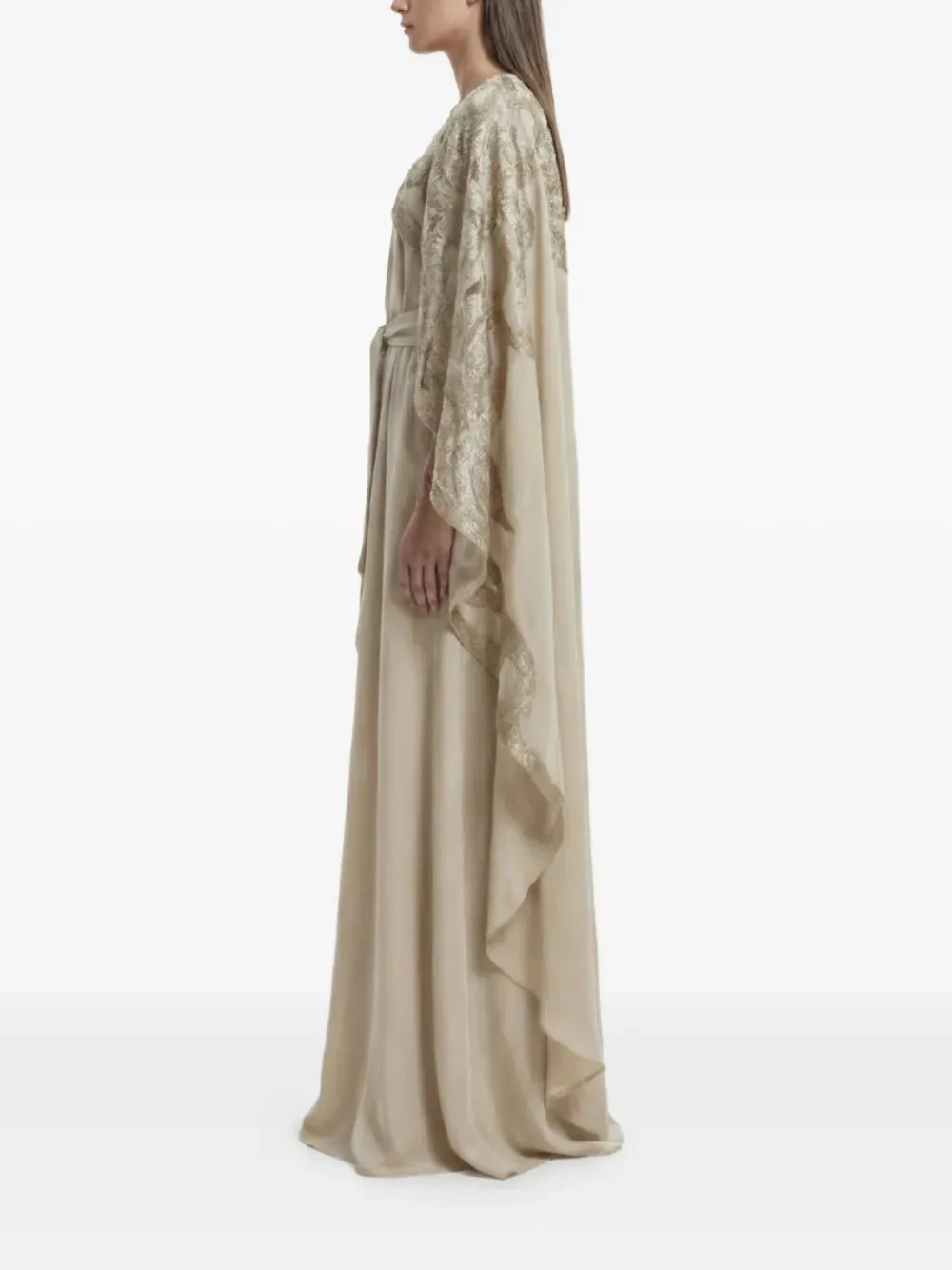 Saiid Kobeisy Avondjurk met V-hals en cape Beige