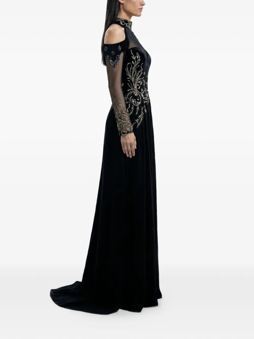 Saiid Kobeisy Georgette crêpe jumpsuit met verfraaiing Zwart