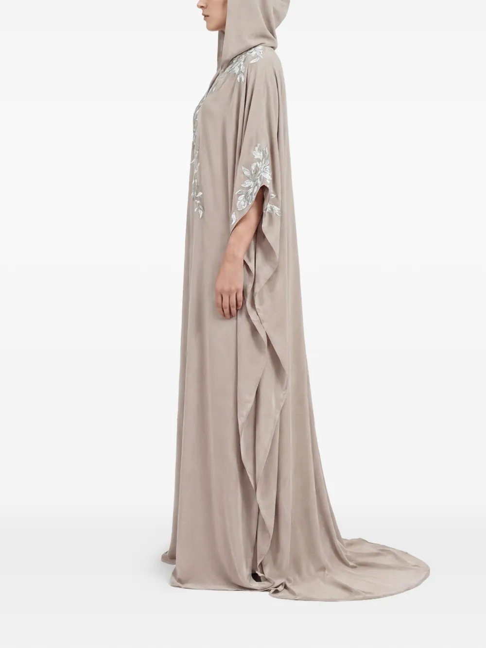 Saiid Kobeisy Abaya met capuchon en verfraaide voorkant Beige