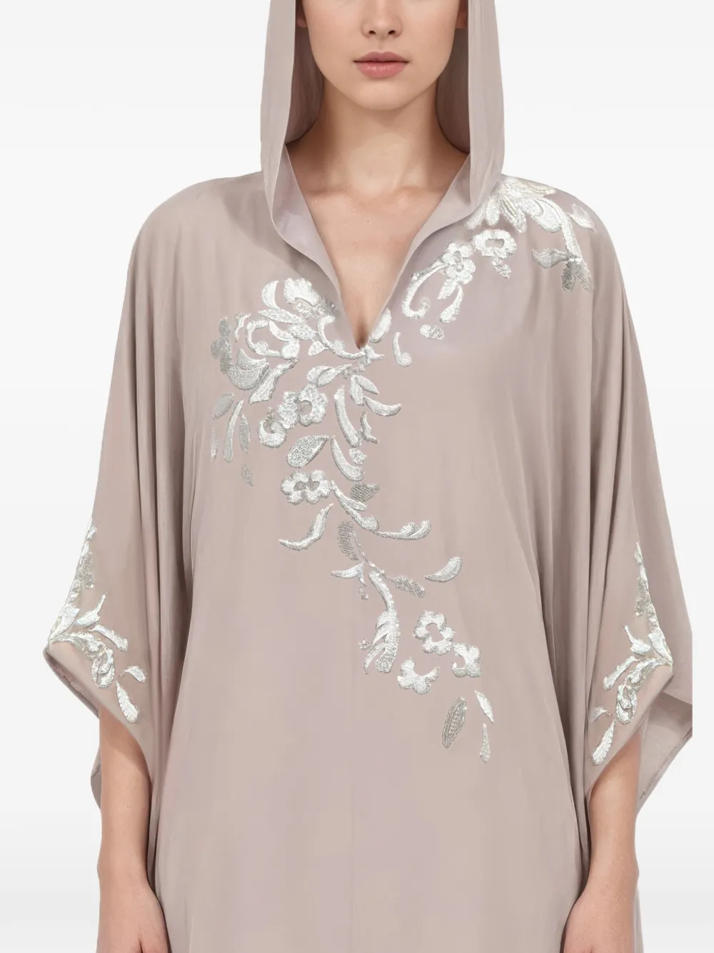 Saiid Kobeisy Abaya met capuchon en verfraaide voorkant Beige