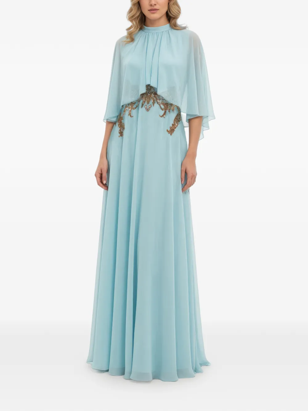 Saiid Kobeisy Jurk verfraaid met pailletten en cape Blauw