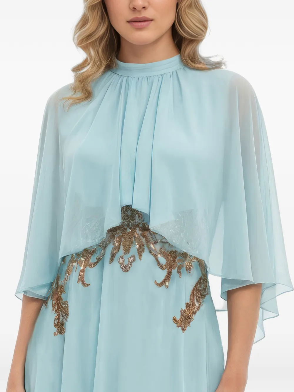 Saiid Kobeisy Jurk verfraaid met pailletten en cape Blauw