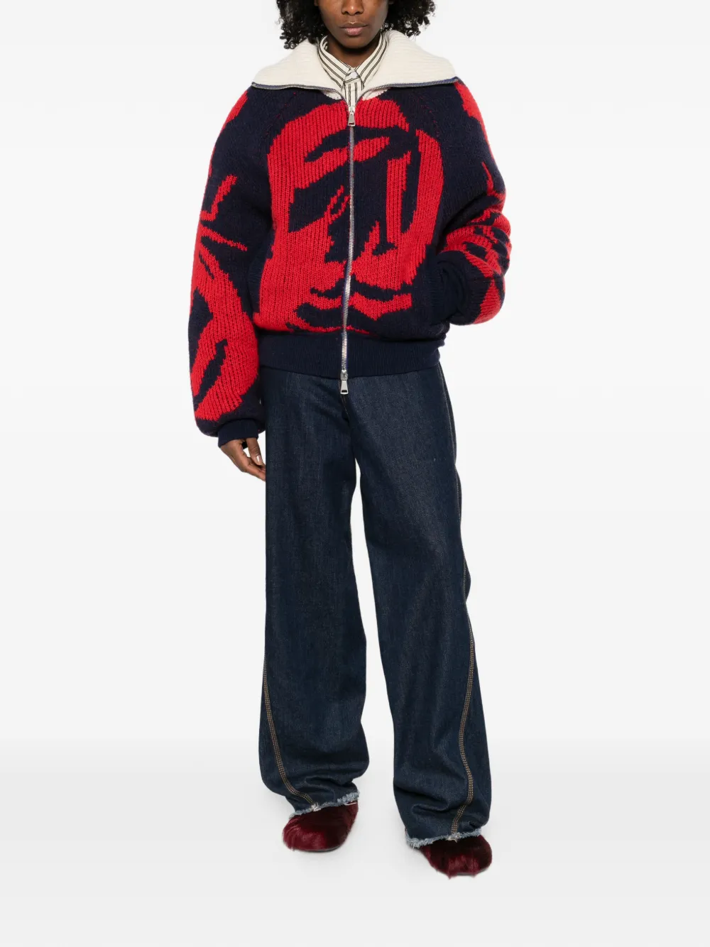  Charles Jeffrey Loverboy Knitted Zip Puffer Jacket - Blue 