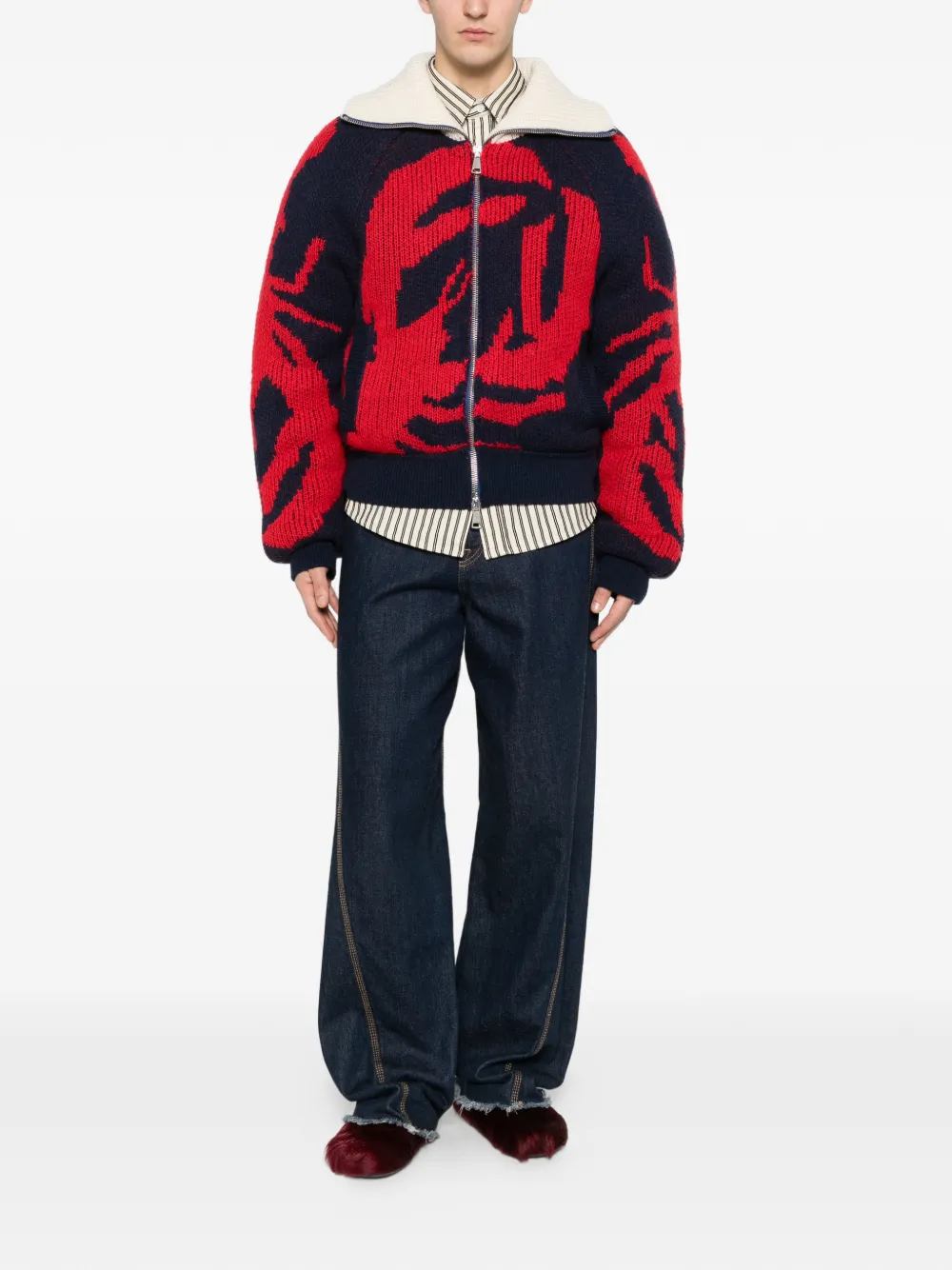  Charles Jeffrey Loverboy Knitted Zip Puffer Jacket - Blue 