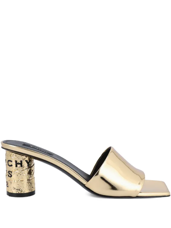Givenchy Tape Heeled Mules in Mirror Effect Leather in Gold