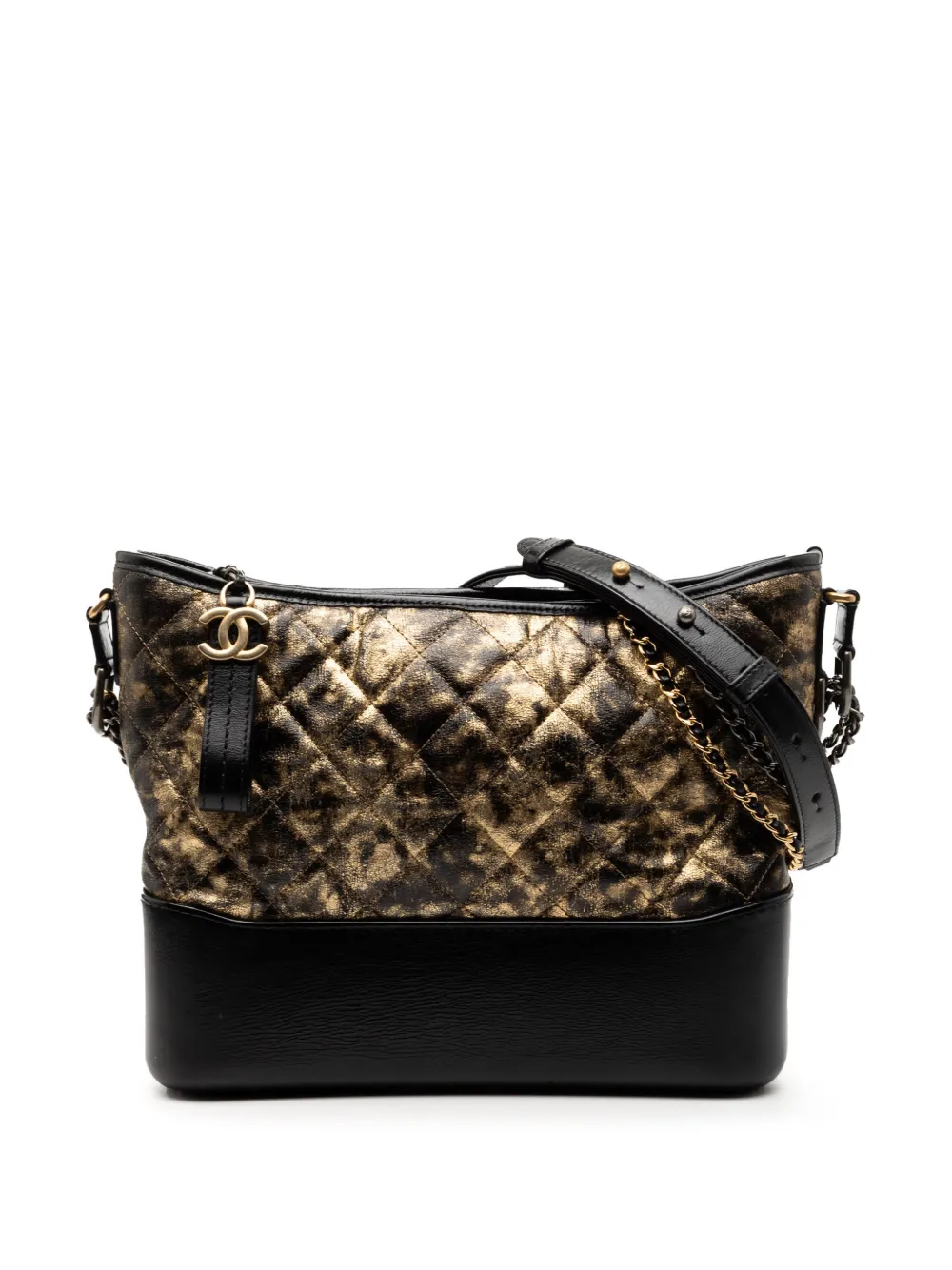 CHANEL Pre-Owned 2018-2019 Medium Quilted Metallic Crumpled Goatskin Gabrielle hobo bag - Nero