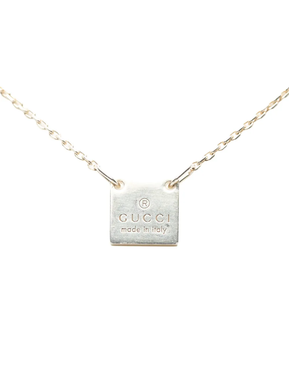 Gucci Pre-Owned 2000-2015 Sterling Silver Square Plate Logo Pendant necklace - Argento