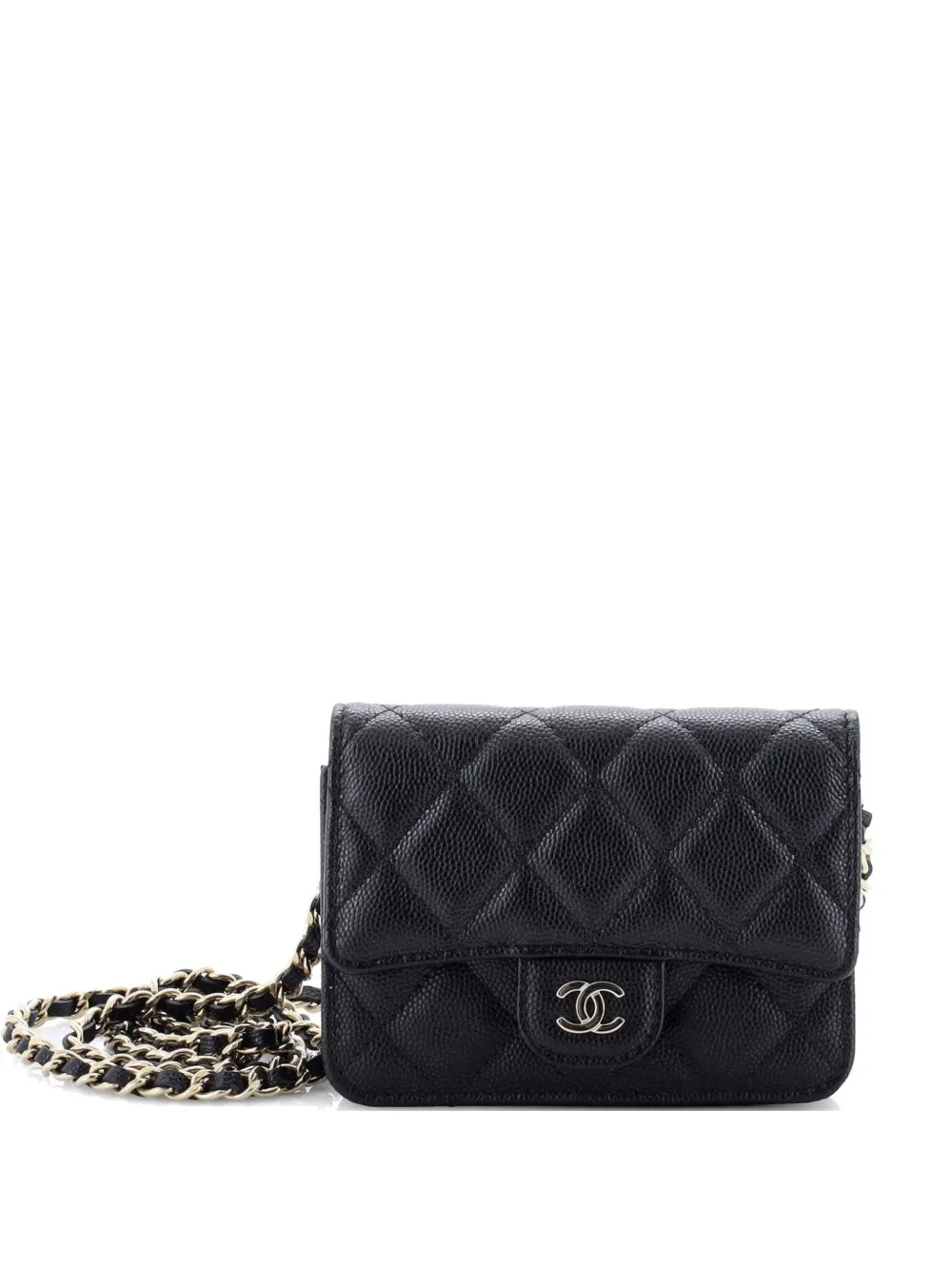 CHANEL Pre-Owned Clutch piccola in pelle Caviar trapuntata con battente e catena - Nero