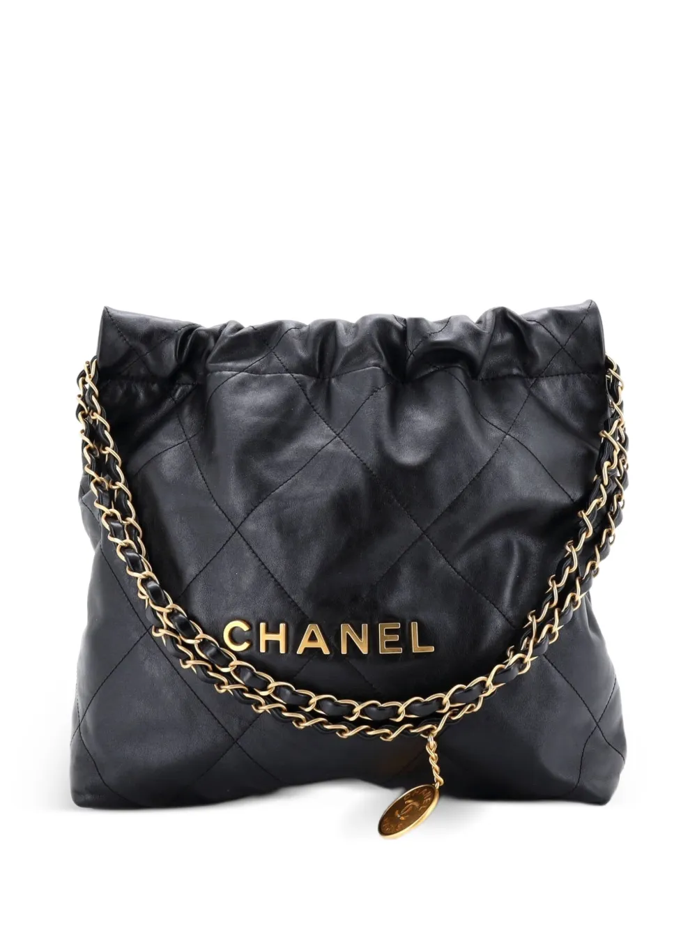 CHANEL Pre-Owned Borsa passepartout 22 piccola in pelle di vitello trapuntata con catena - Nero