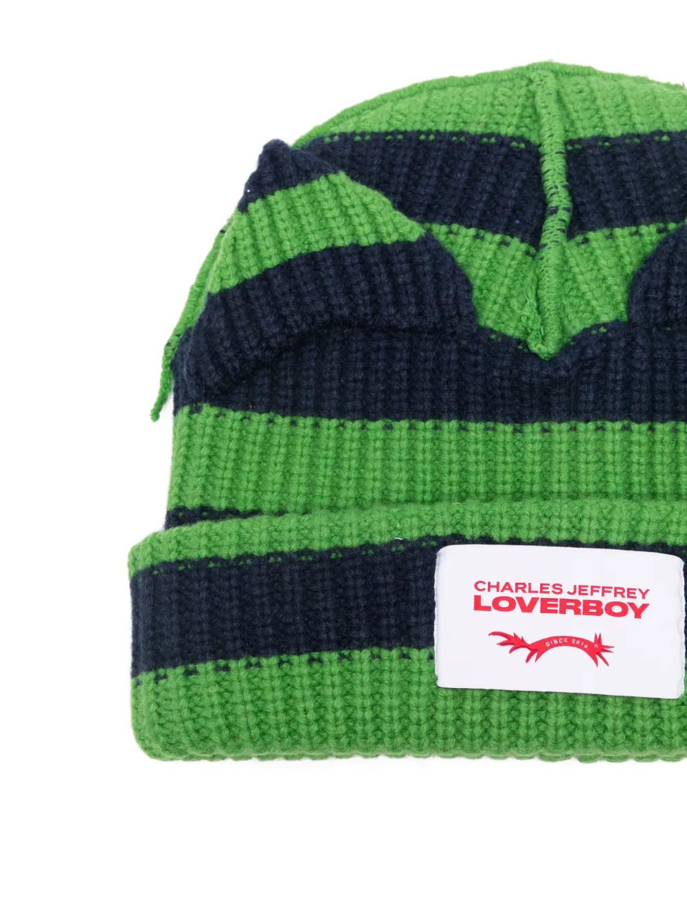Charles Jeffrey Loverboy Supersized Chunky Ears gestreepte muts Groen
