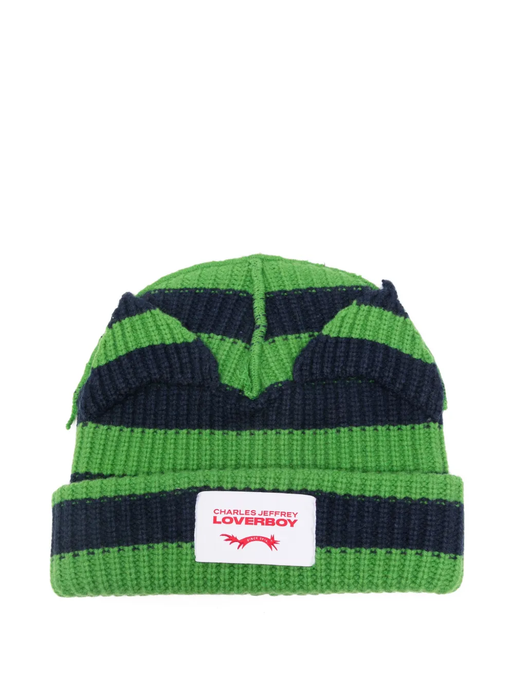 Charles Jeffrey Loverboy Supersized Chuncky Ears striped beanie - Verde