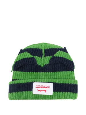 Charles Jeffrey Loverboy Chunky Rabbit Striped Beanie Hat | Green