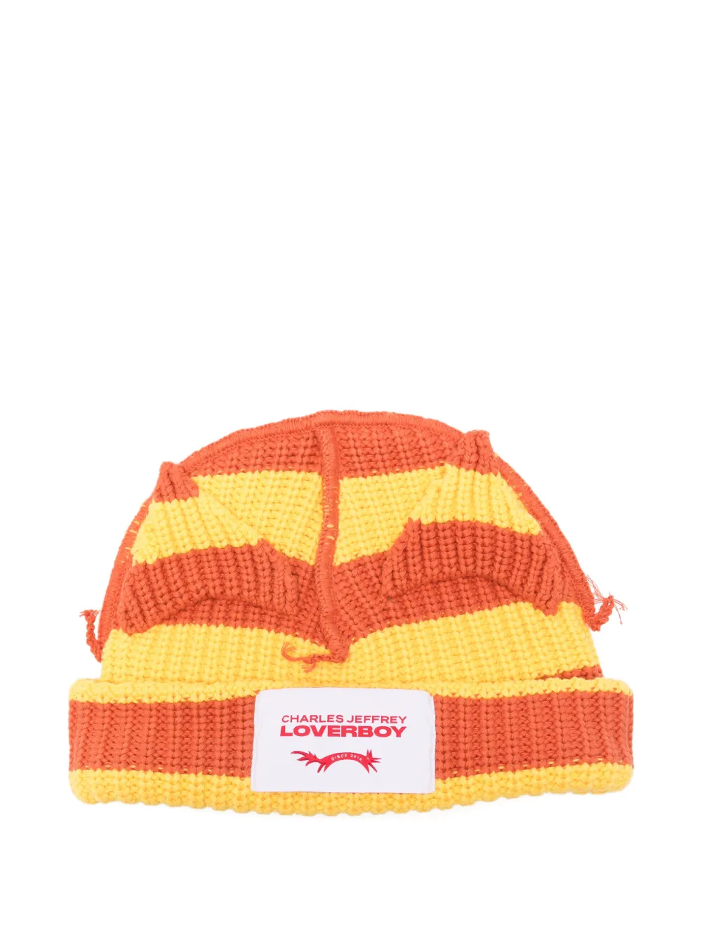 Charles Jeffrey Loverboy Chunky Ears striped beanie hat - Arancione