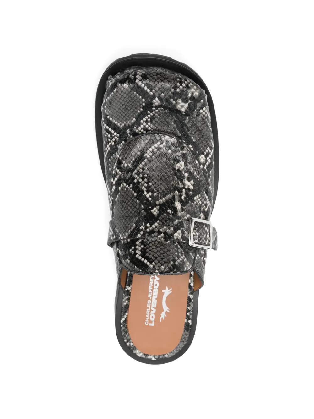 Charles Jeffrey Loverboy Muiltjes met slangenhuid-effect en gesp Grijs