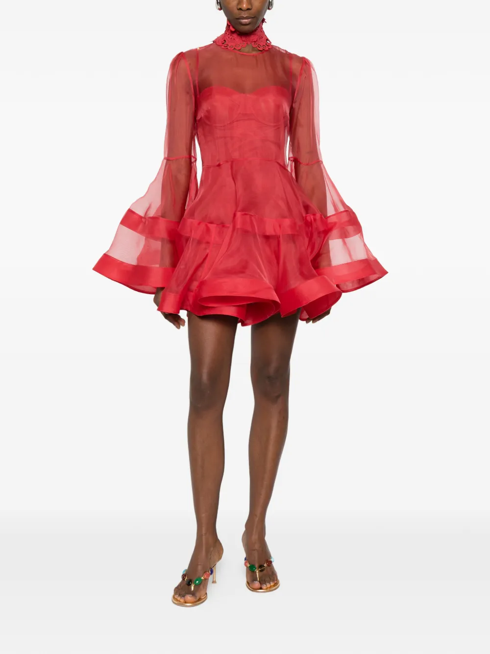 ZIMMERMANN Rebellion Lantern lace-collar layered mini dress - Rood