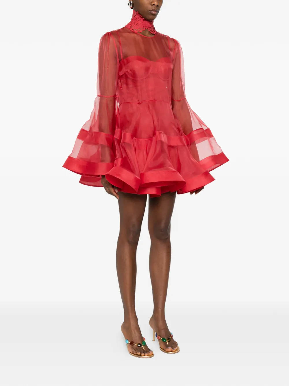  Zimmermann Rebellion Lantern Lace-collar Layered Mini Dress 