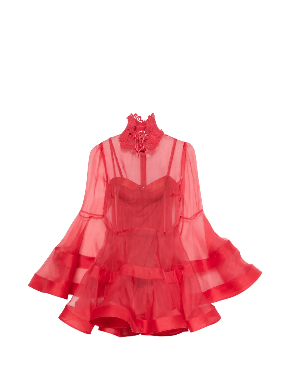 ZIMMERMANN Rebellion Lantern lace-collar layered mini dress - Rosso
