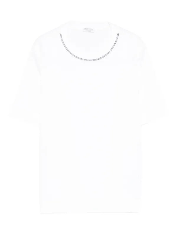 Brunello Cucinelli Cotton Jersey T-shirt with Shiny Trims in White