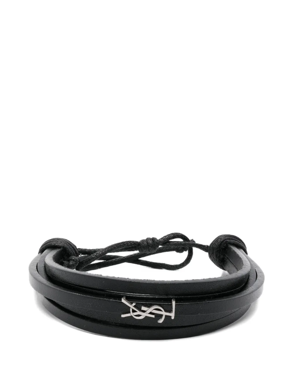 Saint Laurent Cassandre multi-strand leather bracelet - Black