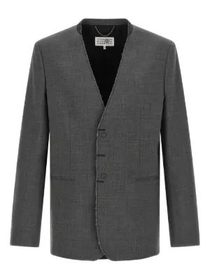 け*む様 maison margiela　ウールフランネル ノーカラージャケット メゾンマルジェラのウールフランネル ノーカラージャケット | HUES