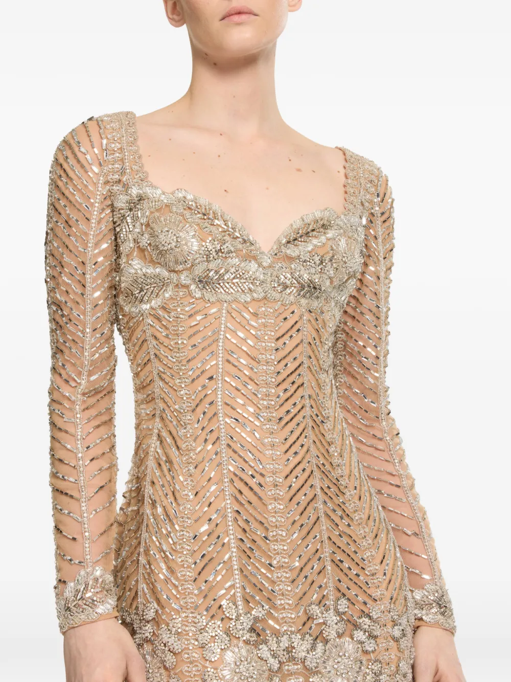 Elie Saab Mini-jurk met geborduurde kralen Beige